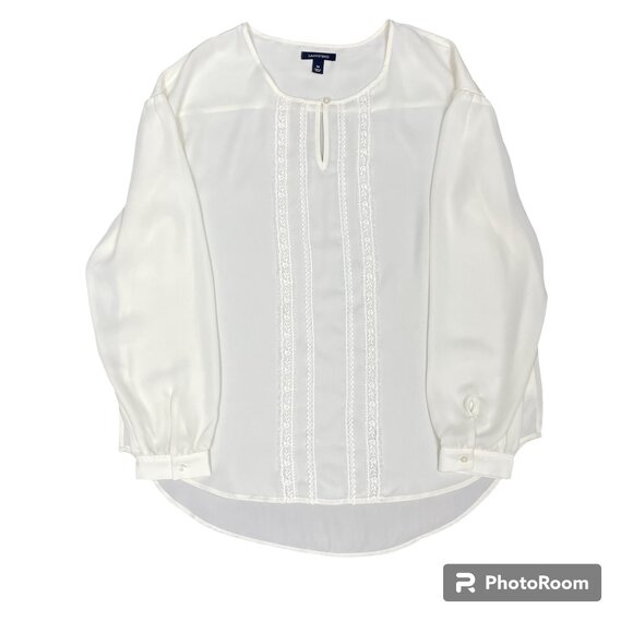 Women's LANDS' END Long Sleeve Blouse with Lace- Size 14 - Picture 3 of 10